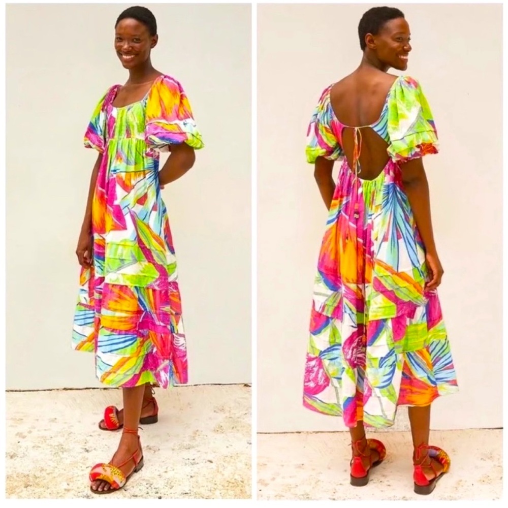 Farm Rio Rainbow Leaves Midi Dress size XS